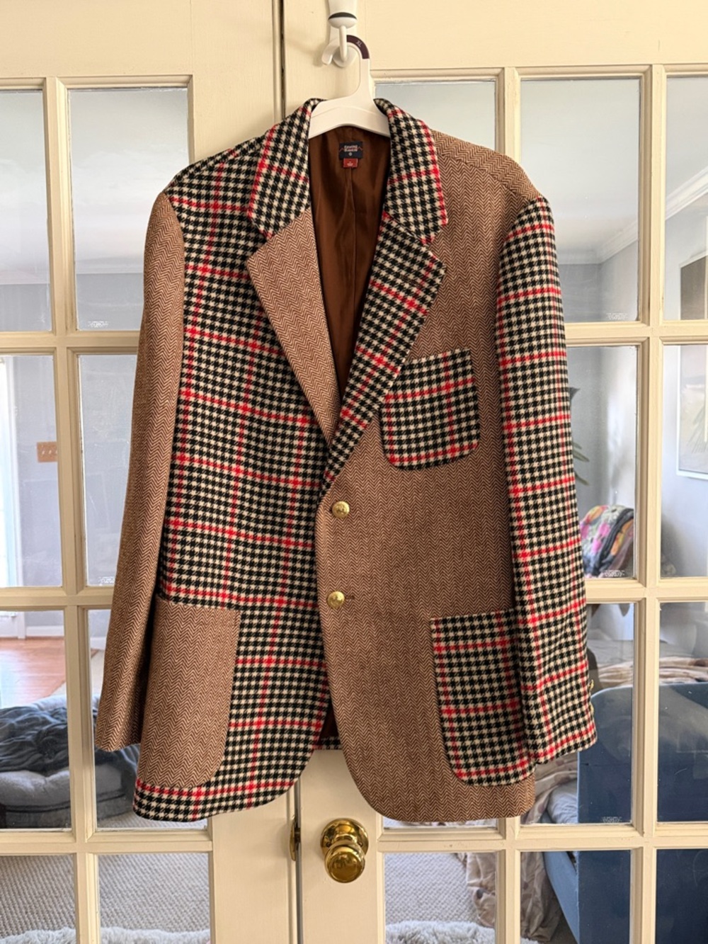 Rowing Blazers Brown Houndstooth & Plaid Patchwork Blazer XL